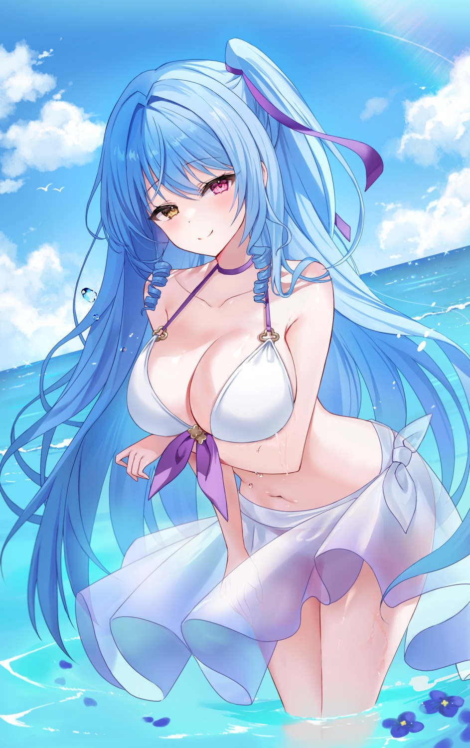 bikini breast_hold heterochromia mayo_(miyusa) see_through swimsuits tagme wet