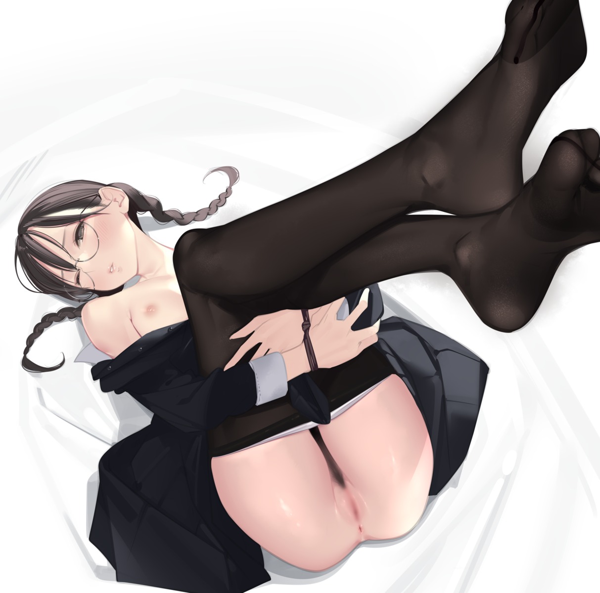 ama_mitsuki anus breasts censored feet megane nipples no_bra open_shirt pantsu panty_pull pantyhose pubic_hair pussy see_through seifuku skirt_lift