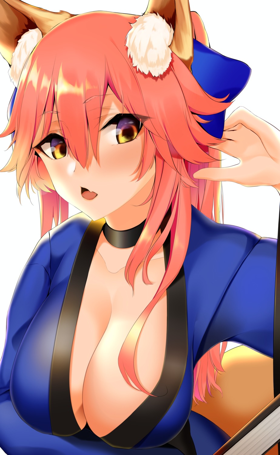 animal_ears breast_hold fate/grand_order japanese_clothes no_bra nue0 open_shirt tail tamamo_no_mae