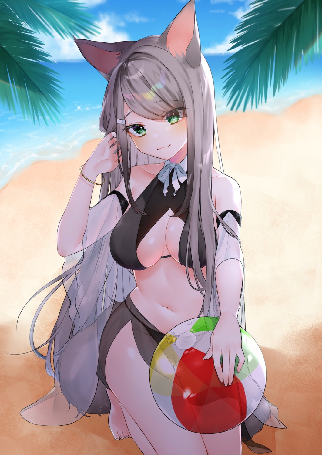 animal_ears bikini cleavage etto_eat see_through swimsuits tail