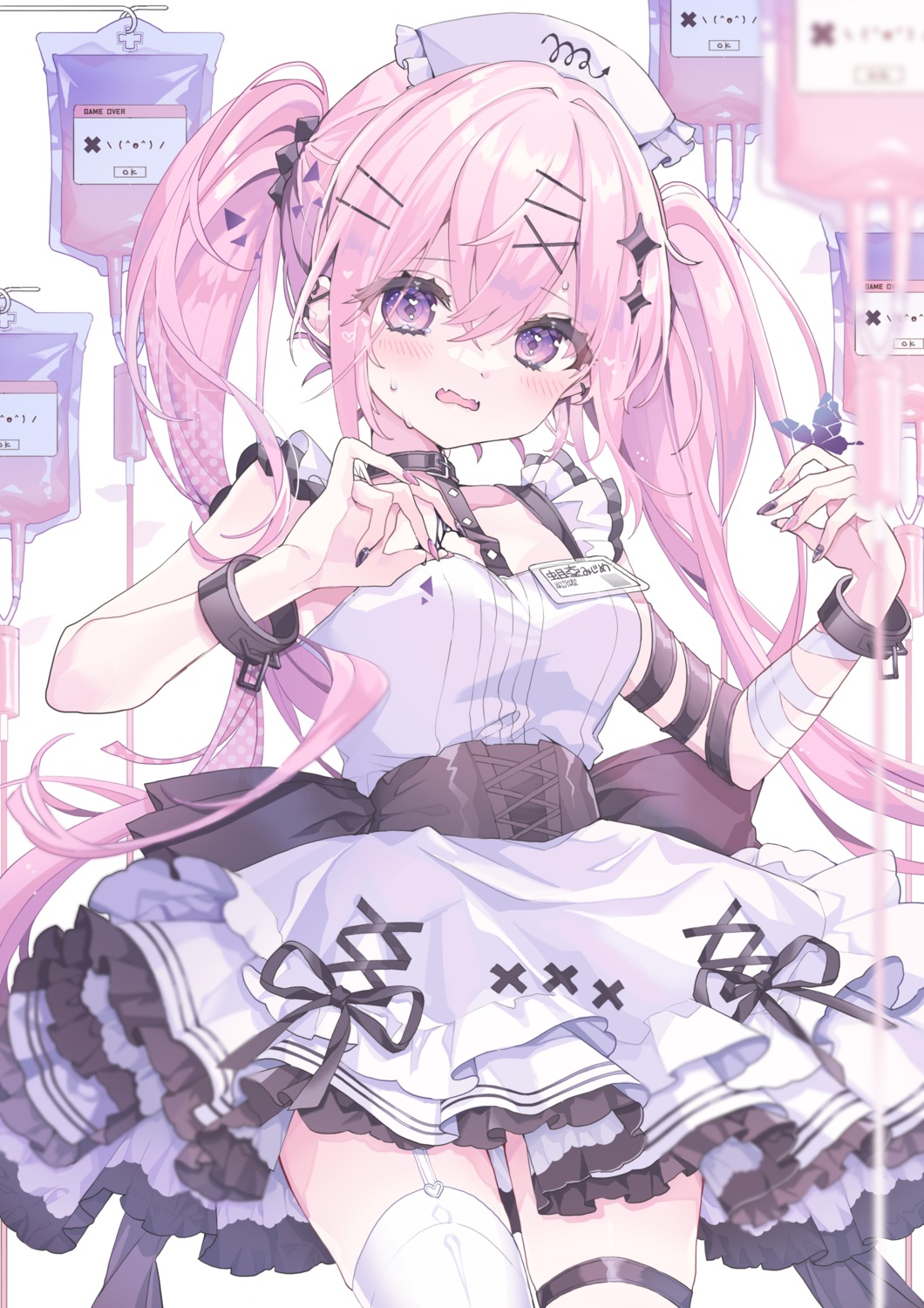 bandages garter konpe_itou lolita_fashion nurse skirt_lift stockings thighhighs