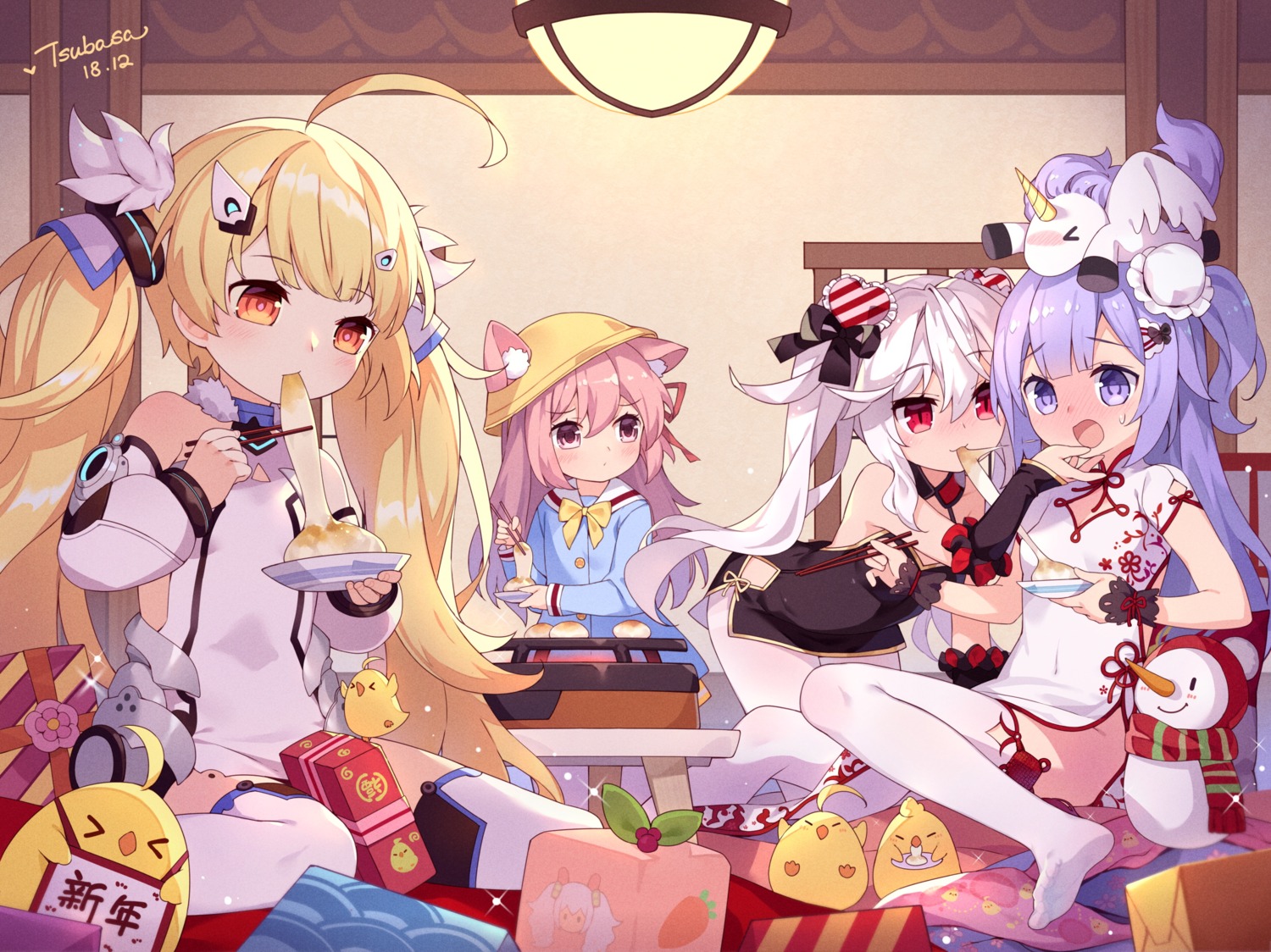 animal_ears azur_lane chinadress cleavage dress eldridge_(azur_lane) kisaragi_(azur_lane) manjuu_(azur_lane) pantyhose seifuku thighhighs tsubasa_tsubasa unicorn_(azur_lane) vampire_(azur_lane)