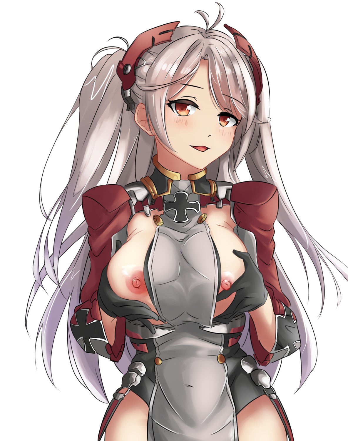 azur_lane breast_hold nipples no_bra pernethopia prinz_eugen_(azur_lane) uniform