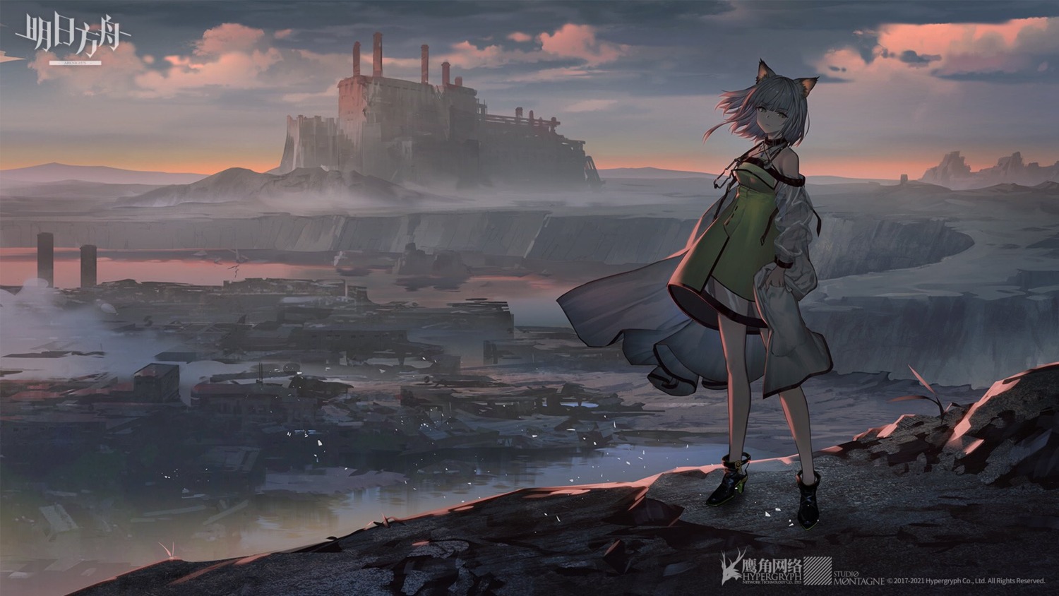 animal_ears arknights jpeg_artifacts kal'tsit_(arknights) landscape nekomimi umiu_geso wallpaper