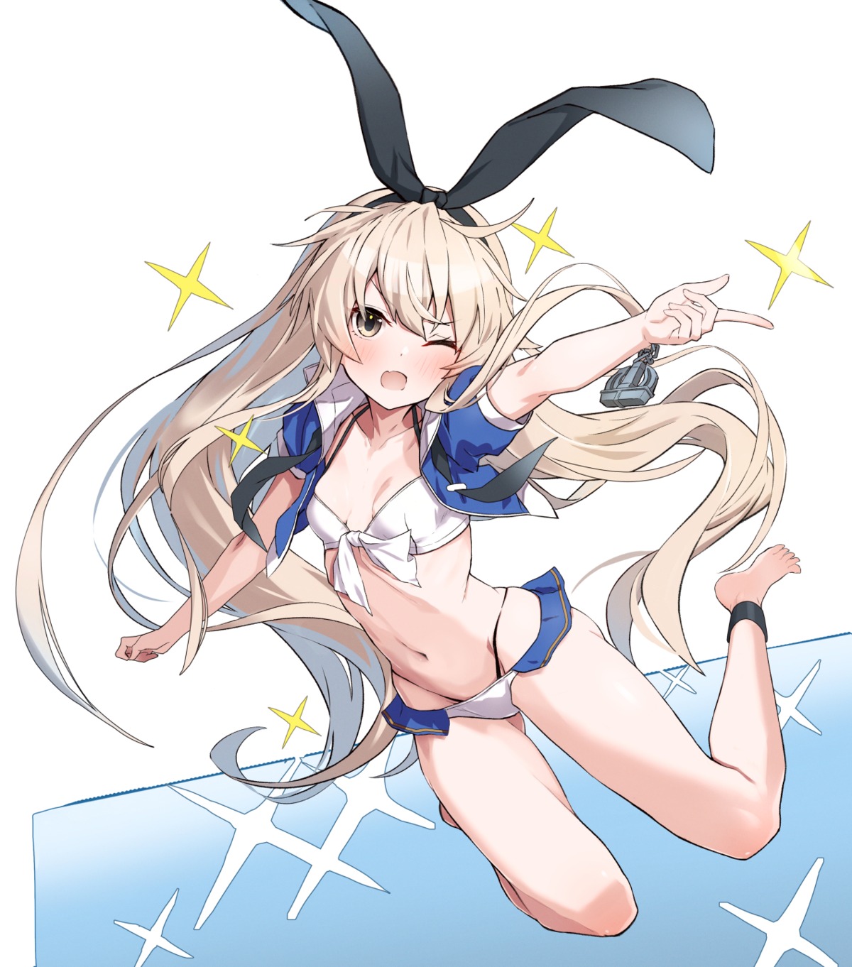 bikini kantai_collection open_shirt seifuku shimakaze_(kancolle) swimsuits takanashi_kei_(hitsujikan)