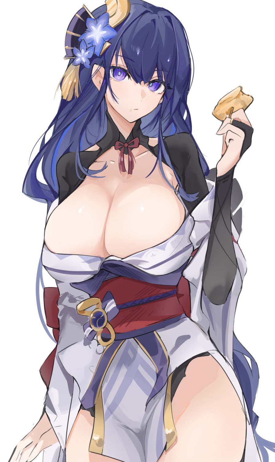 breasts genshin_impact japanese_clothes mikojin no_bra open_shirt raiden_shogun