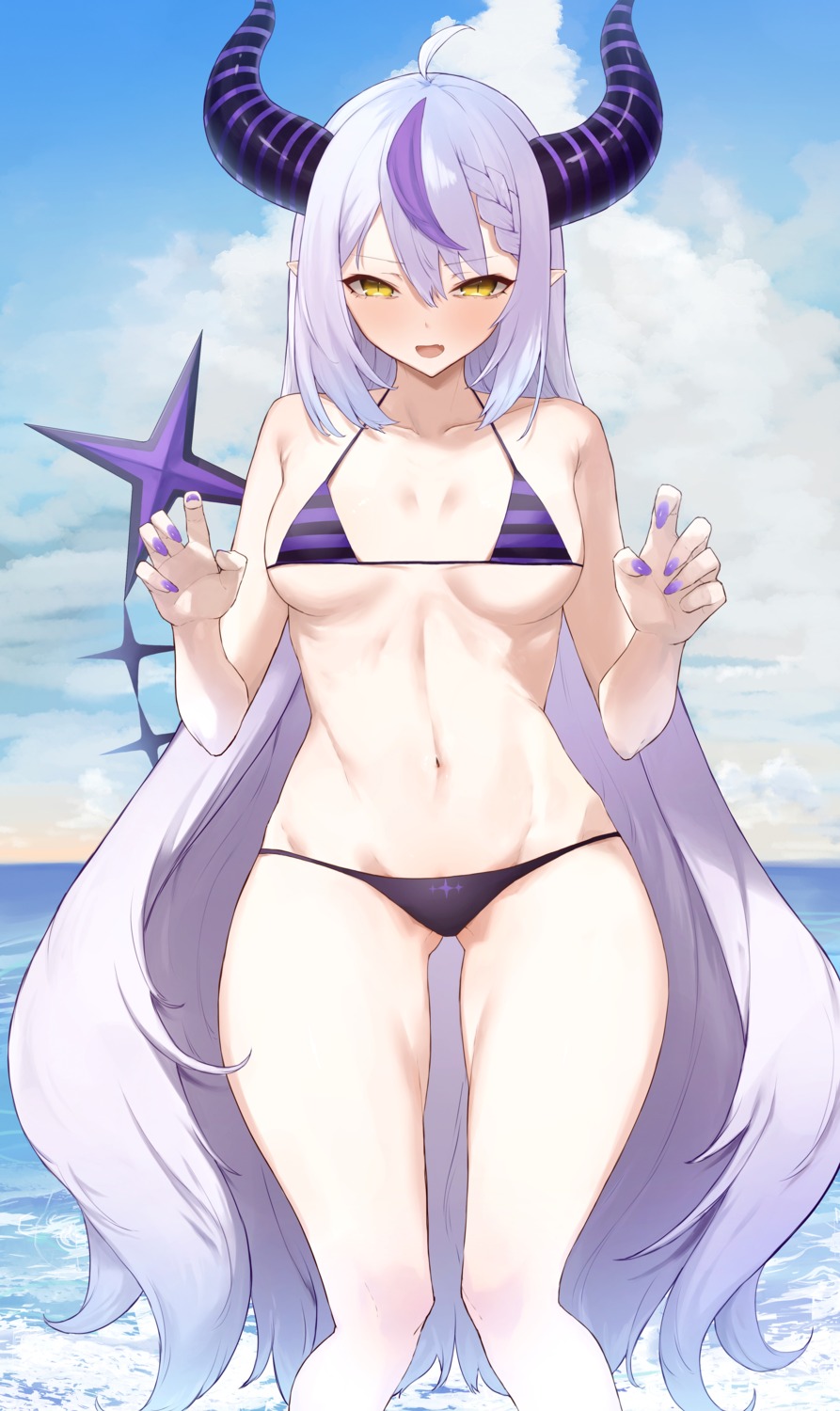 bikini hololive horns kataku_musou la+_darknesss pointy_ears swimsuits tail