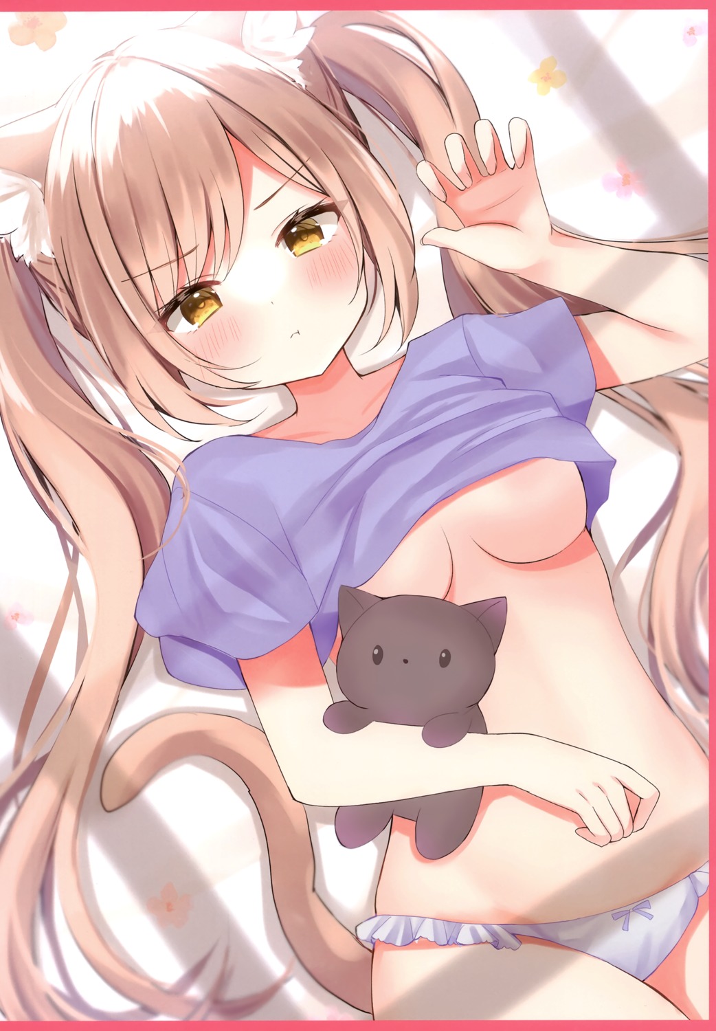 animal_ears hamico nekomimi no_bra omochi_box pantsu shirt_lift tail