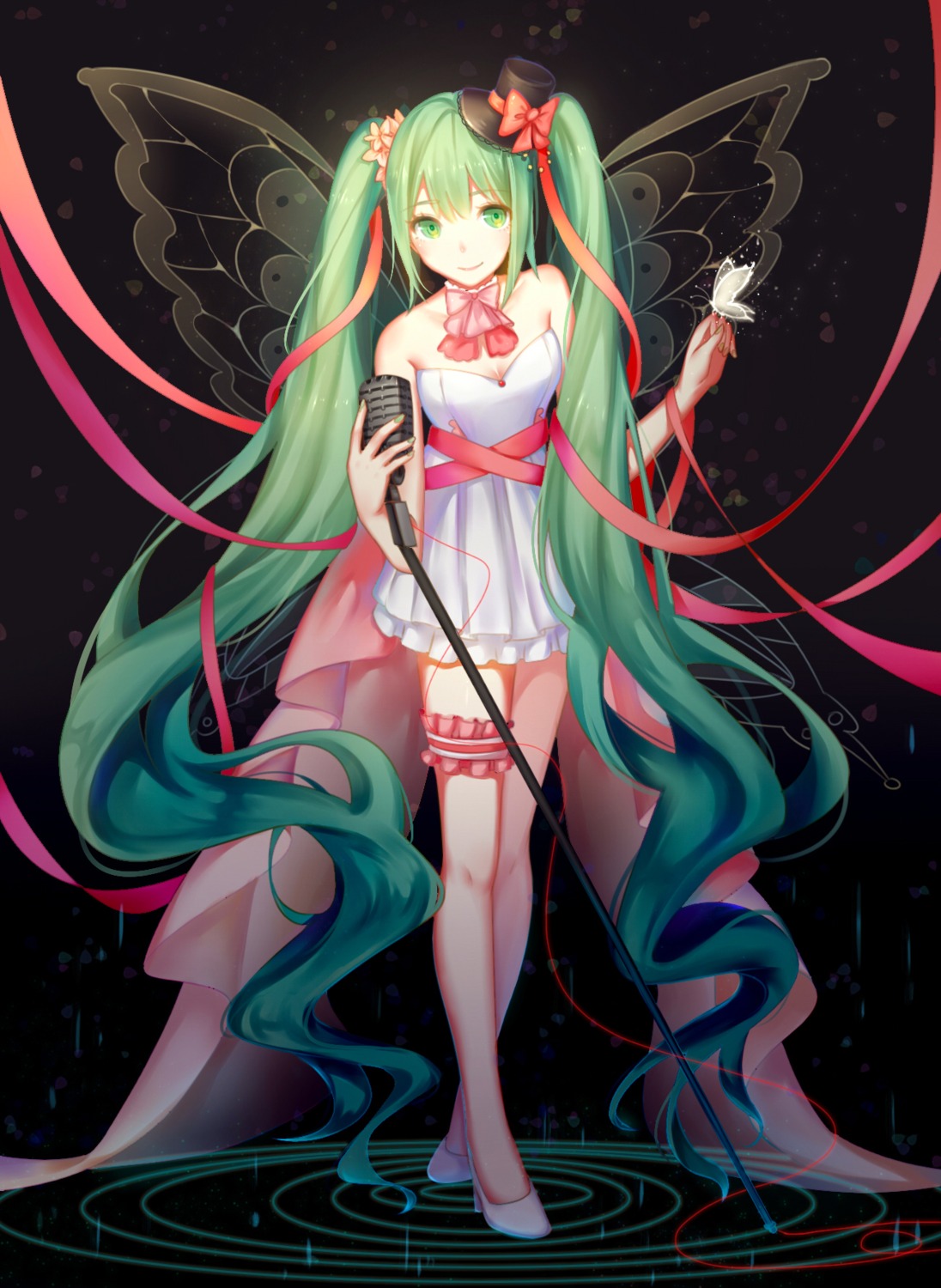 cleavage dress garter hatsune_miku heels plipa vocaloid wings