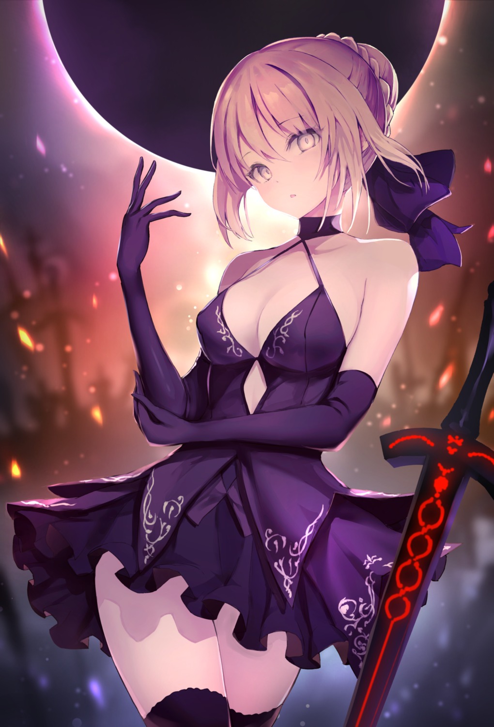 cleavage dress fate/grand_order fate/stay_night haishiki saber saber_alter sword thighhighs