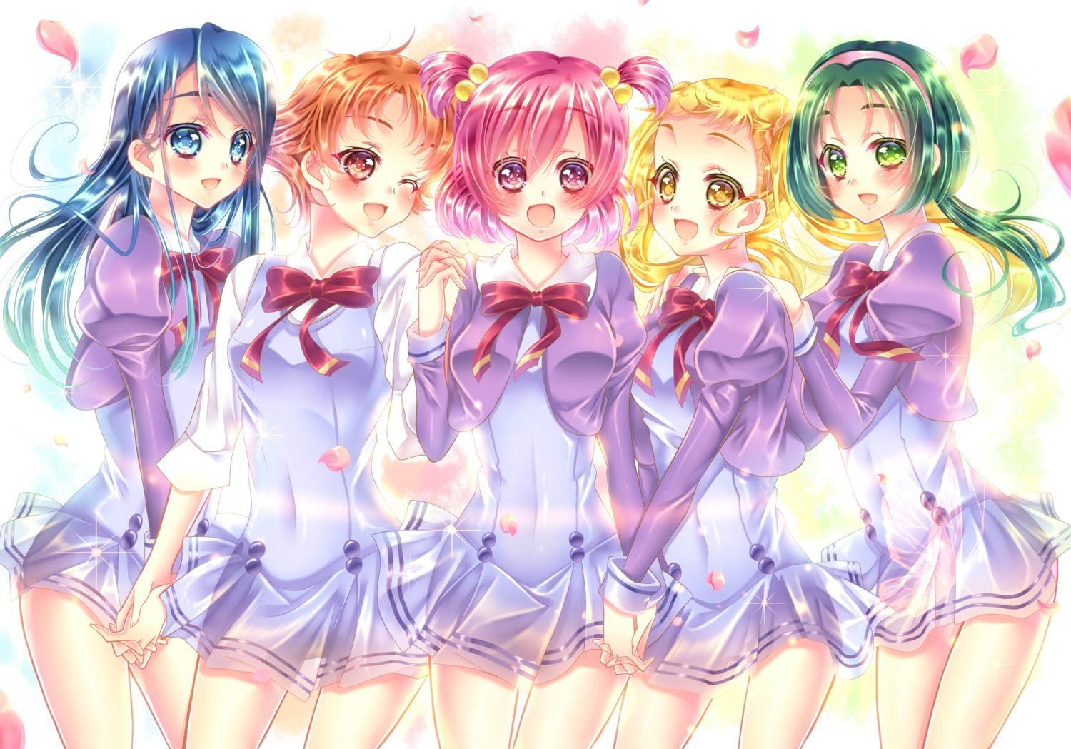 akimoto_komachi kasugano_urara minazuki_karen natsuki_rin pretty_cure see_through seifuku touki_matsuri yes!_precure_5 yumehara_nozomi