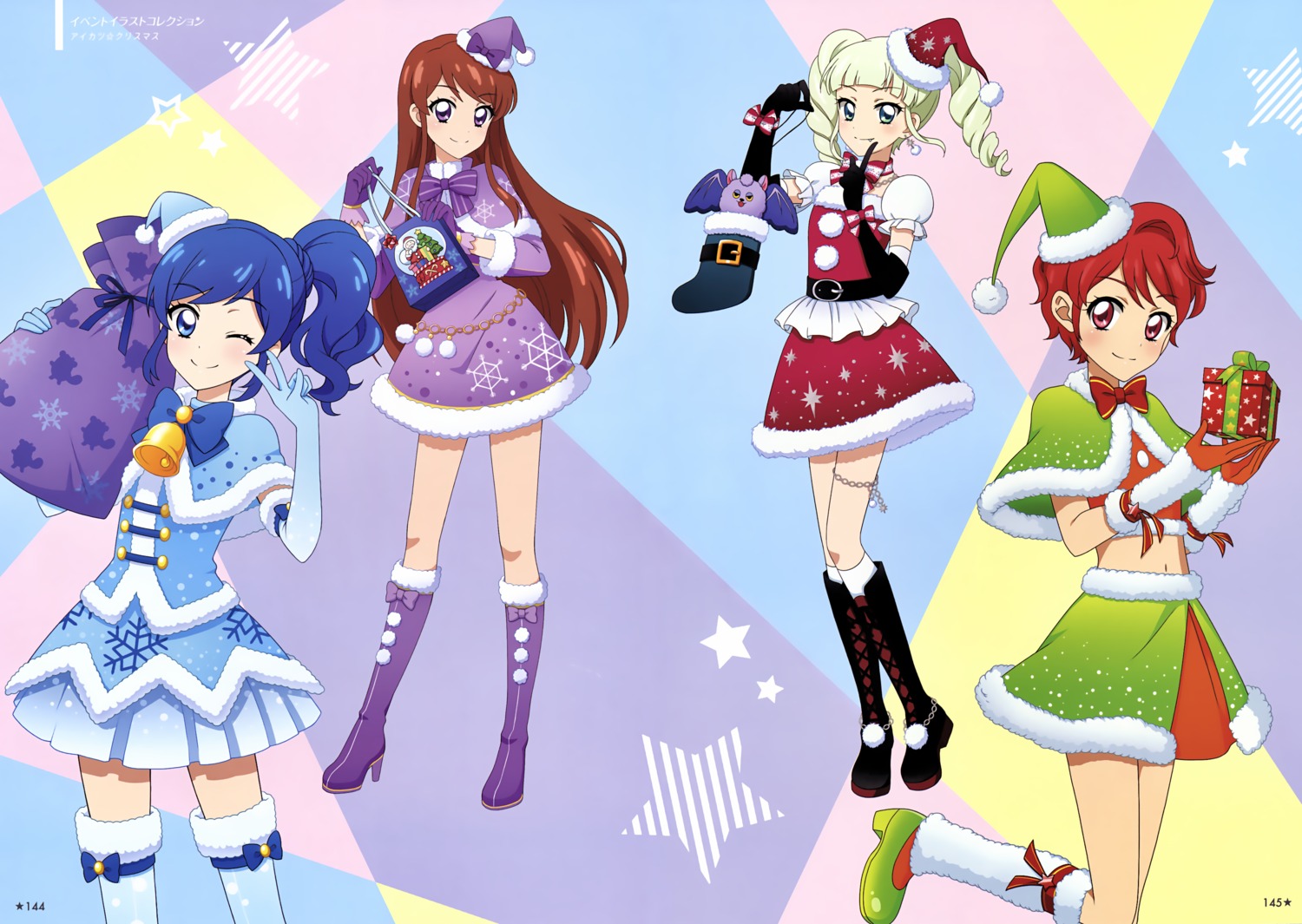 aikatsu! christmas dress garter heels ichinose_kaede kiriya_aoi shibuki_ran tagme thighhighs toudou_yurika