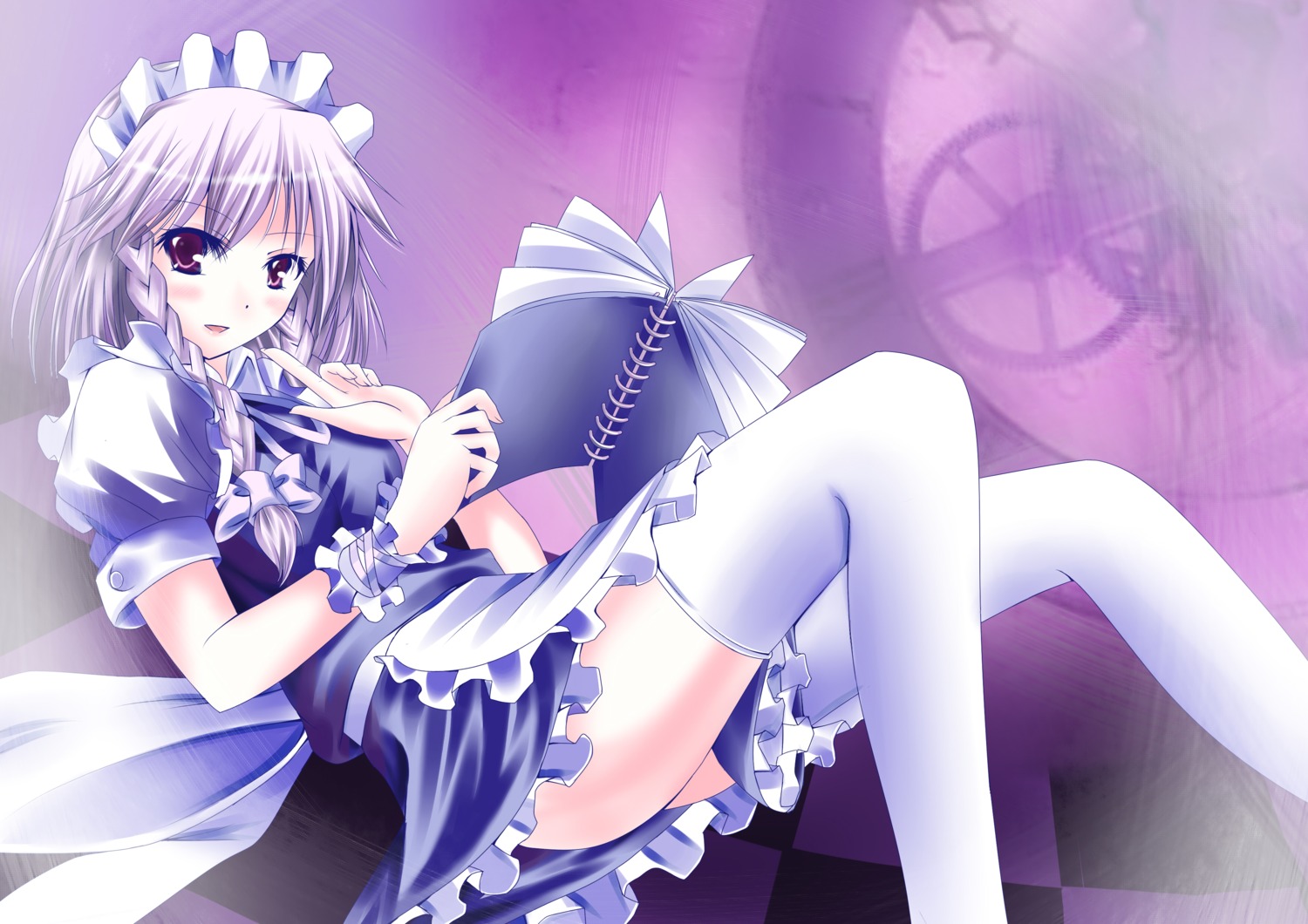 izayoi_sakuya maid nopan silver_sirius thighhighs touhou