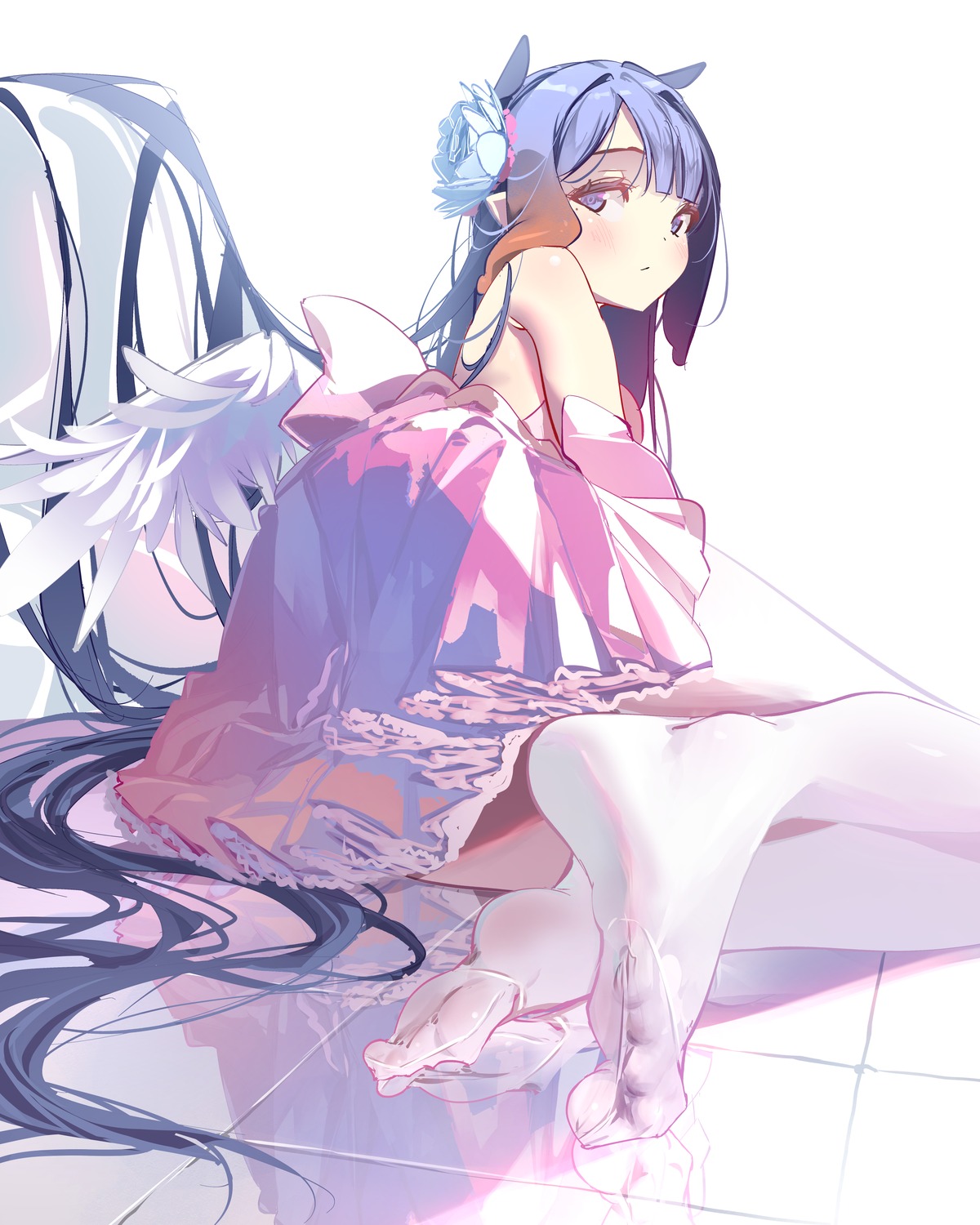 animal_ears ass dress feet hololive hololive_english ninomae_ina'nis no_bra pointy_ears sydus tagme thighhighs wings