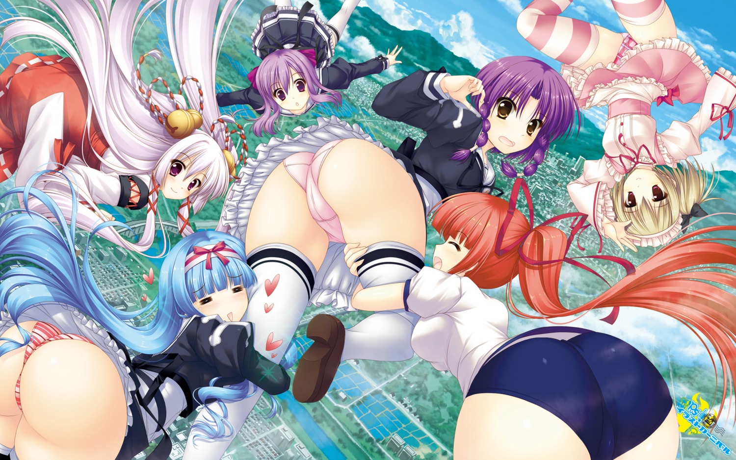 asamine_yuki ass buruma cameltoe dress furumiyama_hatsumi gym_uniform haihane_tsubasa honmyou_mai kamiya_tomoe miko mitsuzaki_kanana pantsu seifuku shimapan shirogane_otome shirogane_sarasa string_panties thighhighs trap wallpaper