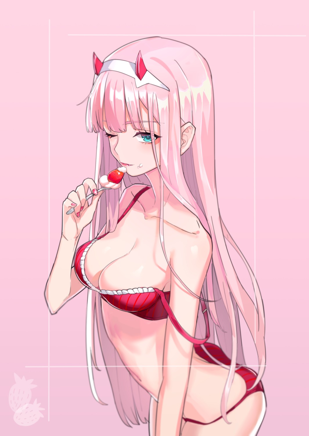 bra bunuojiang cleavage darling_in_the_franxx horns lingerie pantsu zero_two_(darling_in_the_franxx)