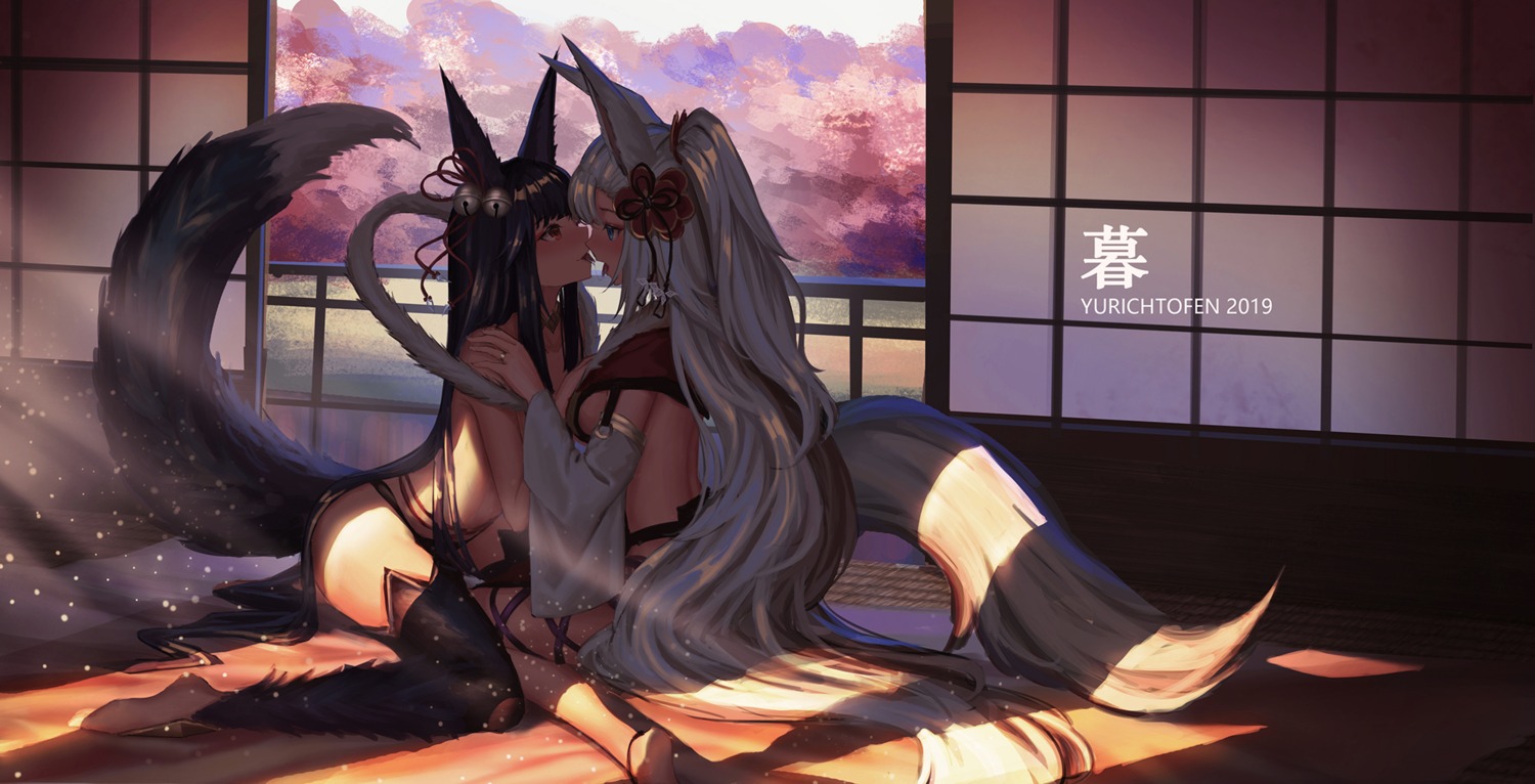 animal_ears granblue_fantasy socie_(granblue_fantasy) symmetrical_docking tail thighhighs topless yuel_(granblue_fantasy) yuri yurichtofen