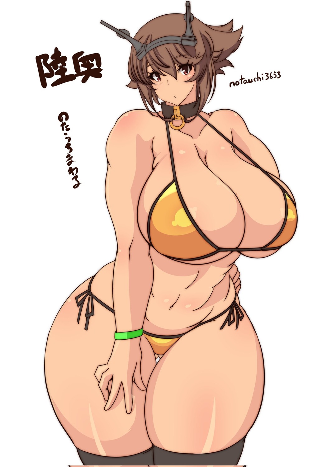 bikini kantai_collection mutsu_(kancolle) notauchi_mawaru_ni-shiki swimsuits thighhighs