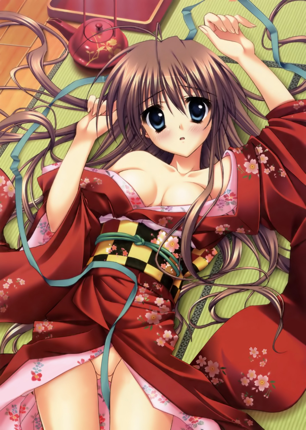 akane_iro_ni_somaru_saka cleavage kimono nagase_minato no_bra nopan ryohka