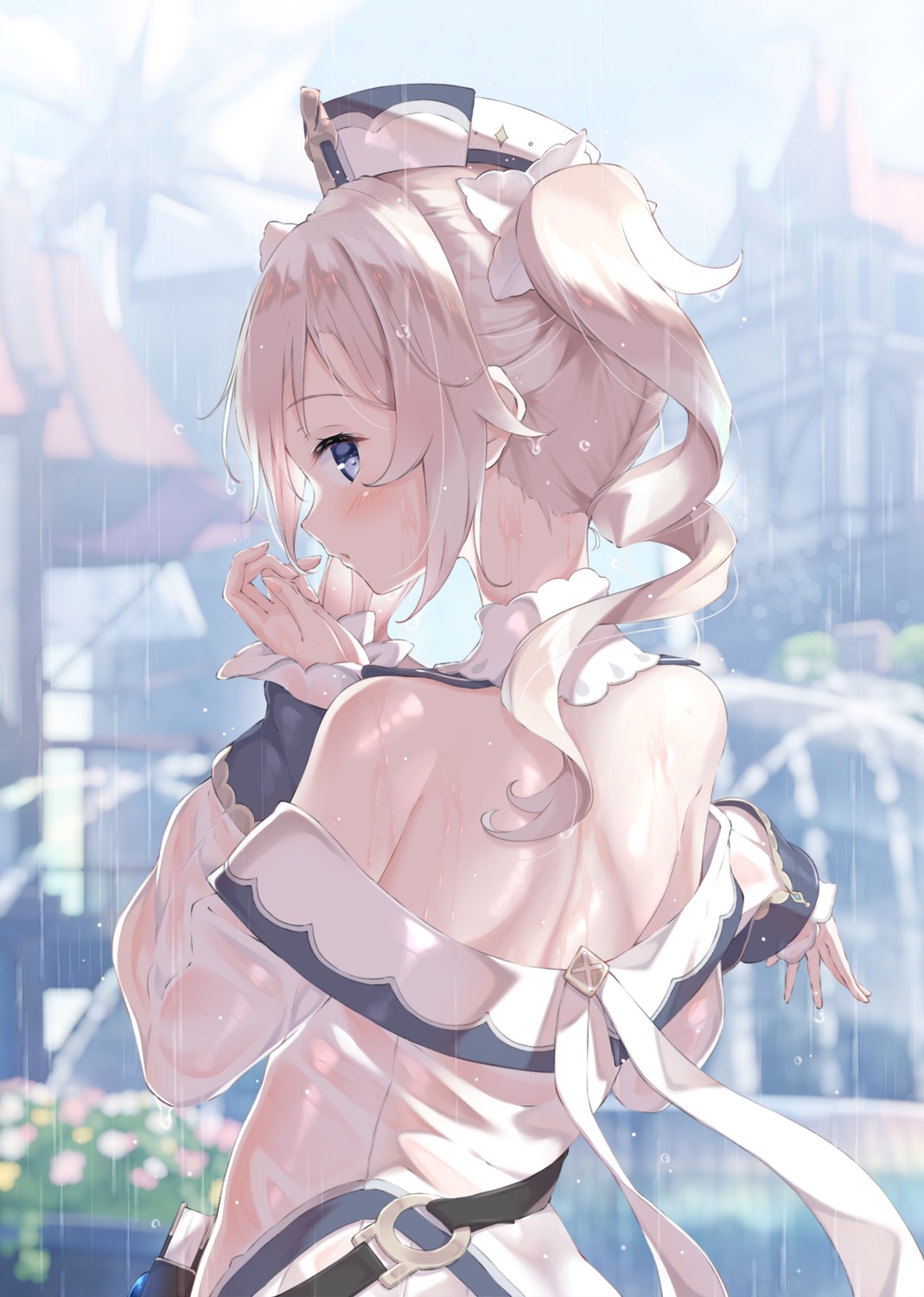 barbara_(genshin_impact) dress genshin_impact no_bra open_shirt see_through ukiwakisen wet wet_clothes