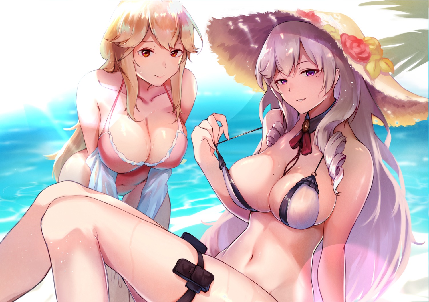 algerie_(azur_lane) azur_lane bikini garter richelieu_(azur_lane) see_through suzuya_(maru) swimsuits undressing wet_clothes