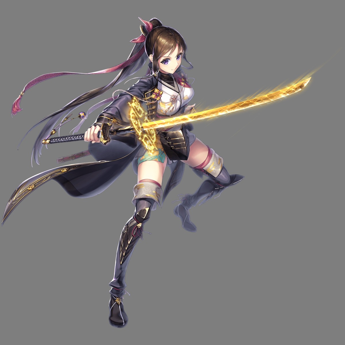 armor japanese_clothes sword thighhighs transparent_png unitia