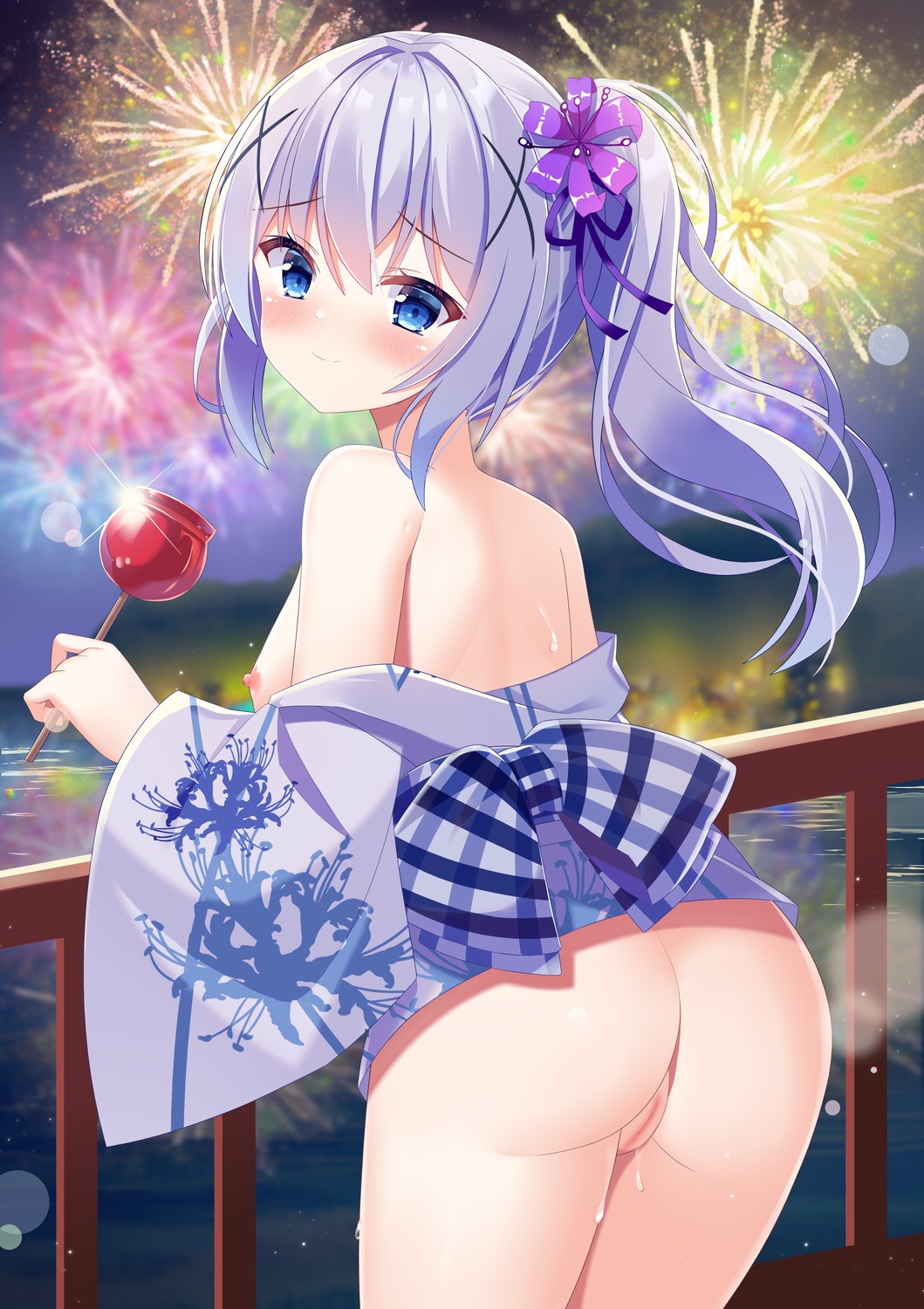 ass breasts fengshen_chino gochuumon_wa_usagi_desu_ka? kafuu_chino loli nipples no_bra nopan open_shirt pussy pussy_juice uncensored yukata