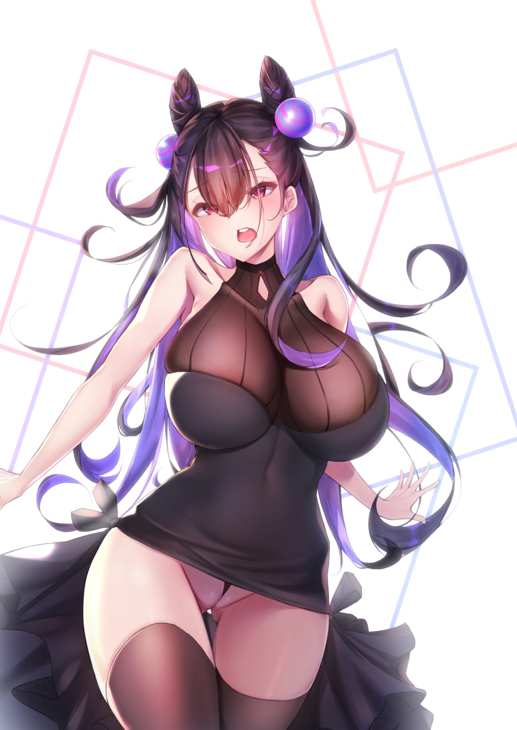 fate/grand_order geonjeonji murasaki_shikibu_(fate) pantsu pussy see_through skirt_lift thighhighs thong