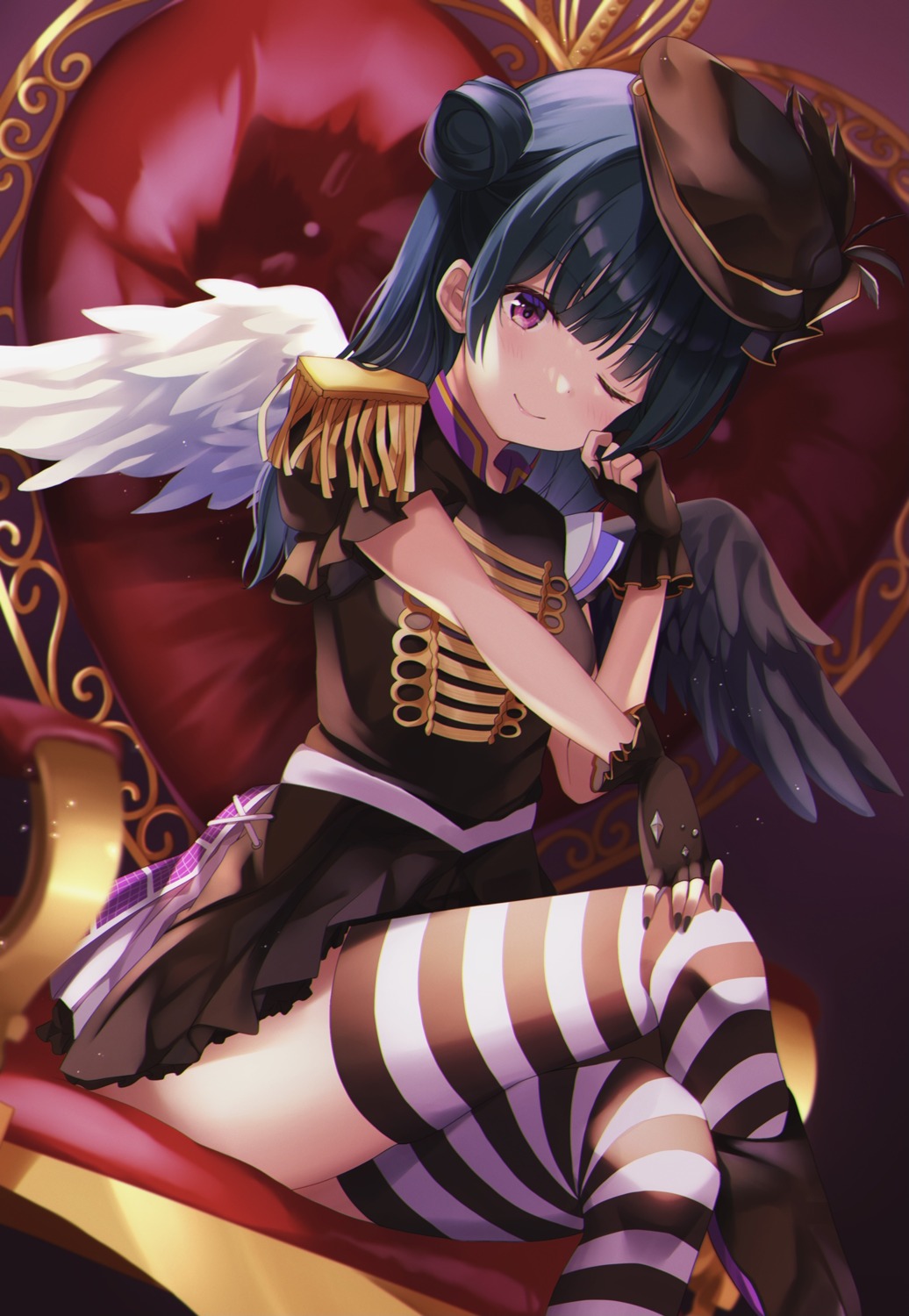 depe love_live!_sunshine!! skirt_lift thighhighs tsushima_yoshiko uniform wings