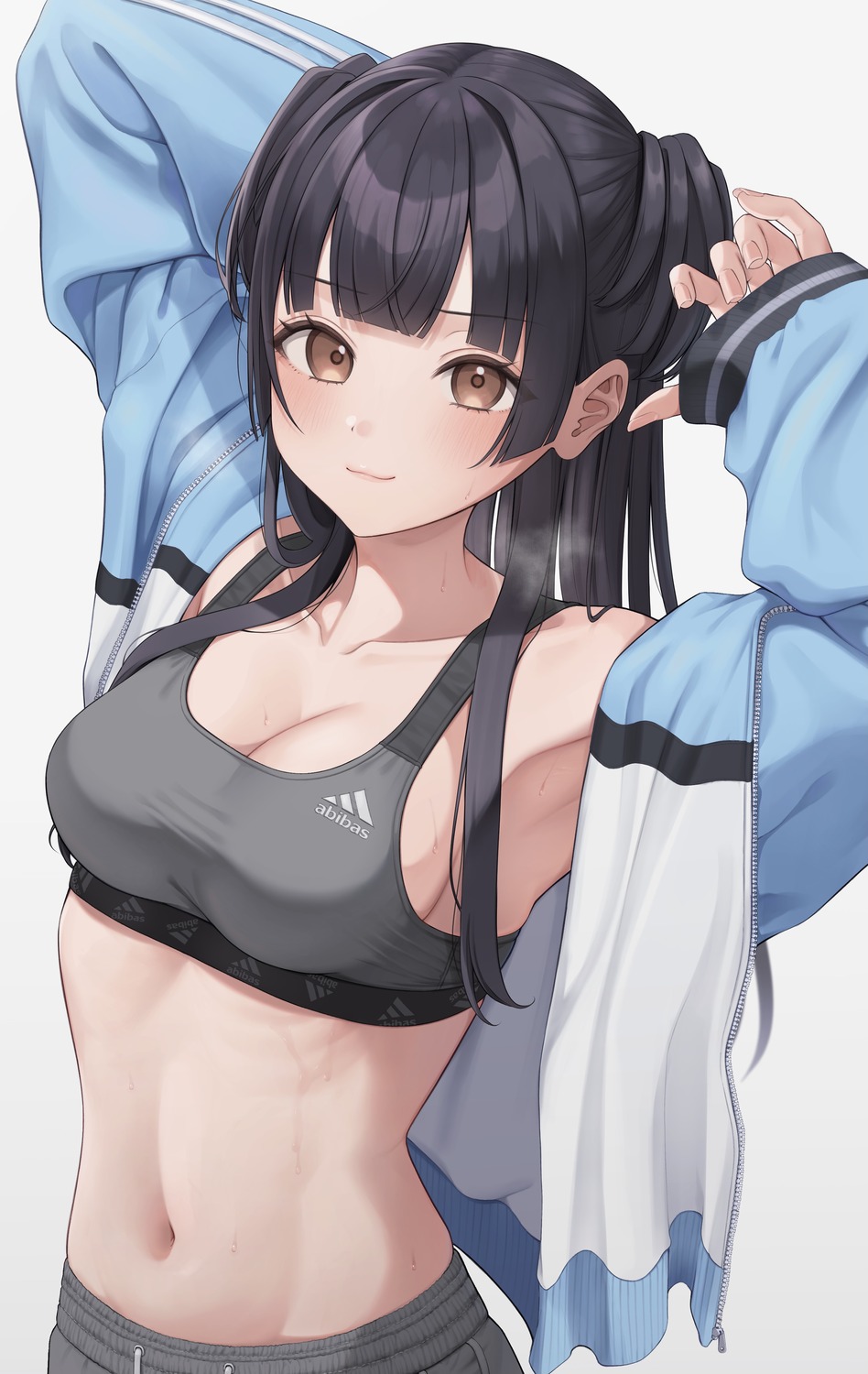 bra cleavage gym_uniform mayuzumi_fuyuko open_shirt takio_(kani_sama) the_idolm@ster the_idolm@ster_shiny_colors