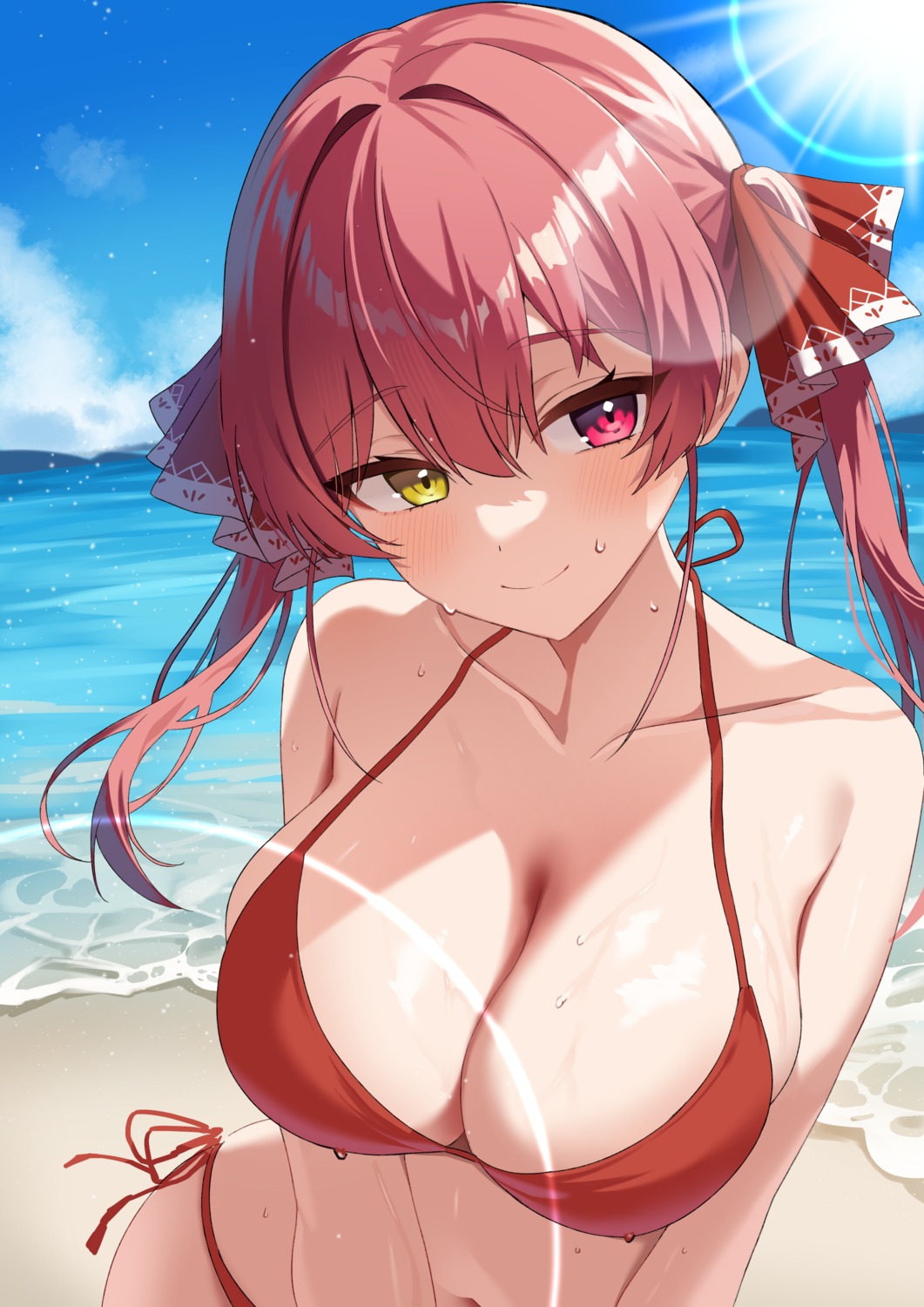 bikini heterochromia hololive houshou_marine jjetotwt swimsuits wet