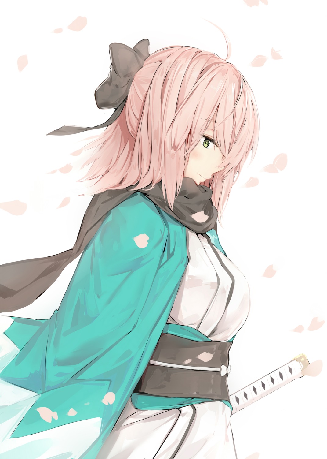 fate/grand_order japanese_clothes okita_souji_(fate) silver_(chenwen) sword