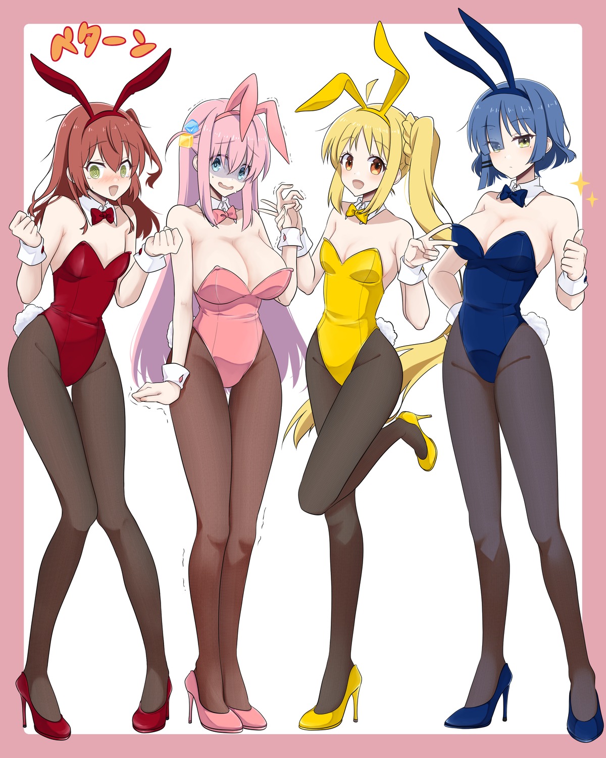 animal_ears bocchi_the_rock! bunny_ears bunny_girl gotou_hitori heels ijichi_nijika kita_ikuyo no_bra pantyhose tail yamada_ryou yoru0409