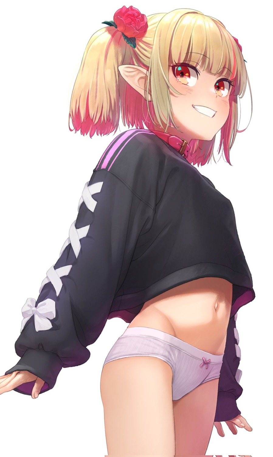 loli makaino_ririmu nijisanji nijisanji_gamers pantsu pointy_ears sabamen shimapan sweater