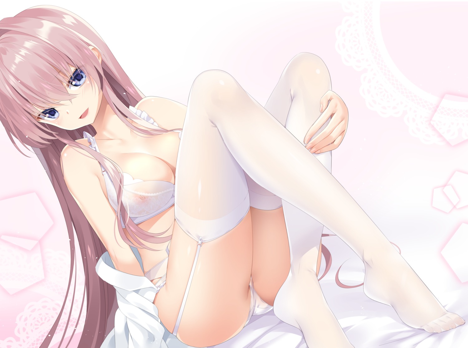 bra feet garter_belt m.vv nipples open_shirt pantsu pussy see_through stockings thighhighs