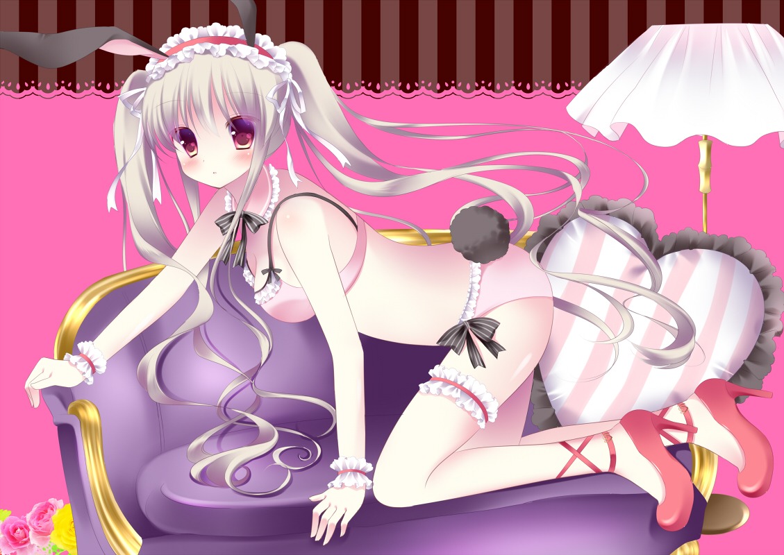 animal_ears bra bunny_ears cleavage garter niki pantsu tail thighhighs