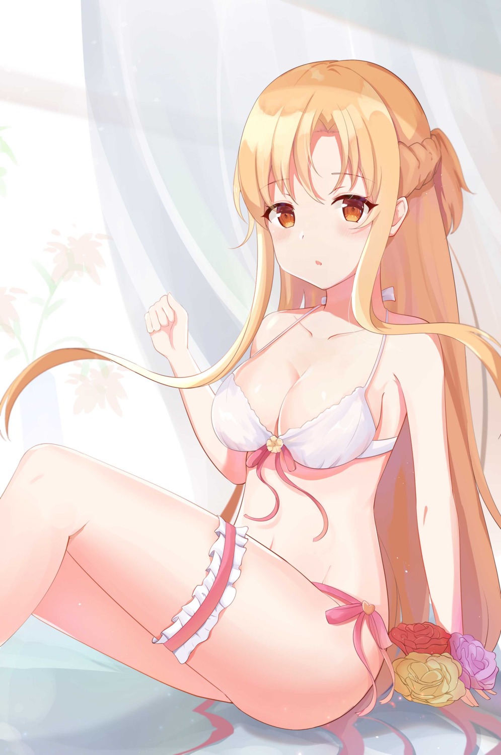 asuna_(sword_art_online) bra chibinggunbeitang garter pantsu string_panties sword_art_online thong