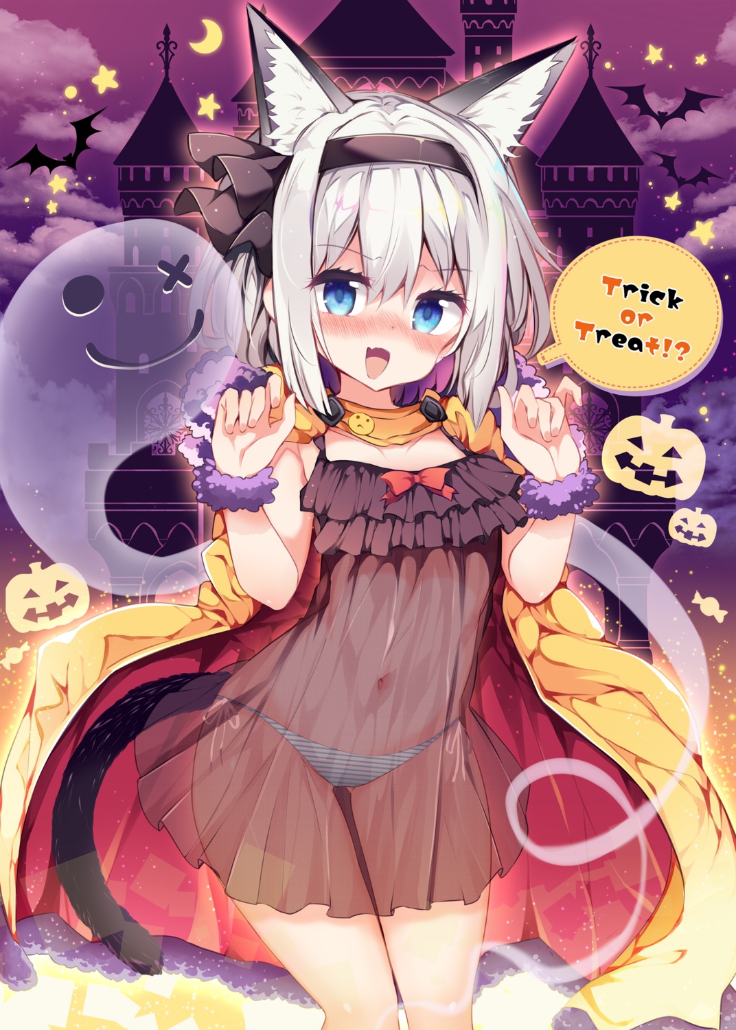 animal_ears halloween konpaku_youmu lingerie matsuri_uta pantsu see_through shimapan tail touhou