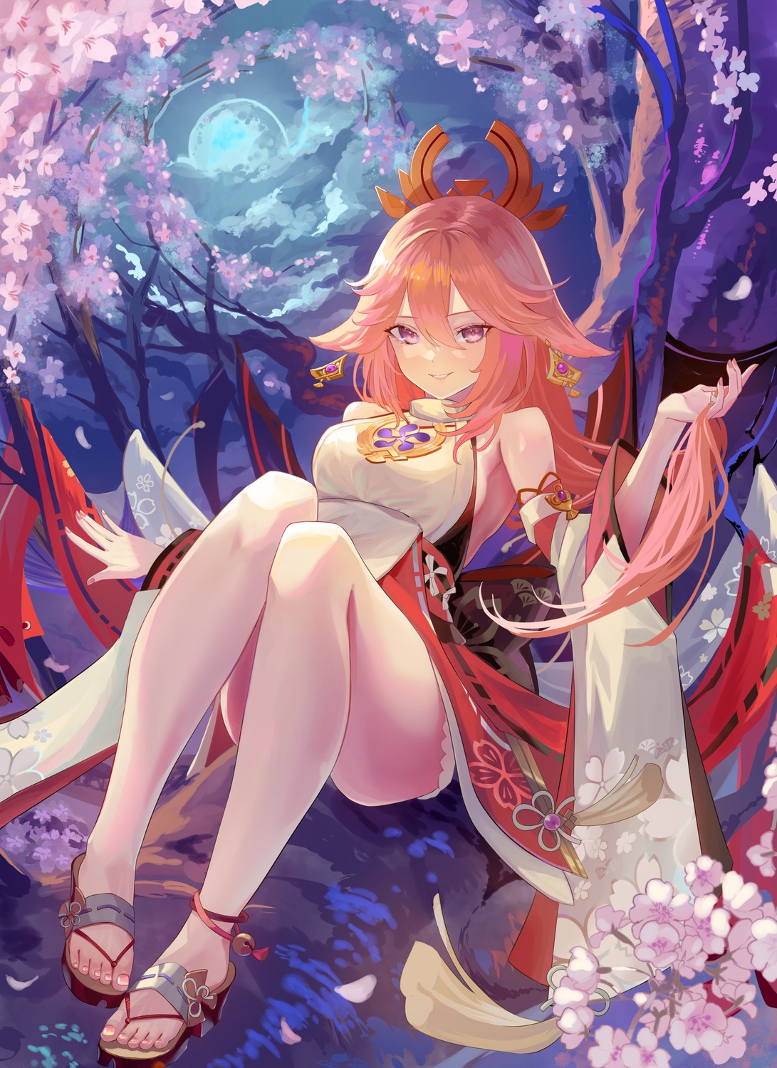 animal_ears genshin_impact ito_lab japanese_clothes kitsune no_bra yae_miko