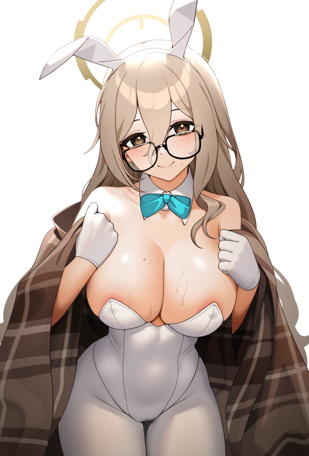 animal_ears areola blue_archive bunny_ears bunny_girl erect_nipples ett halo megane murokasa_akane no_bra pantyhose