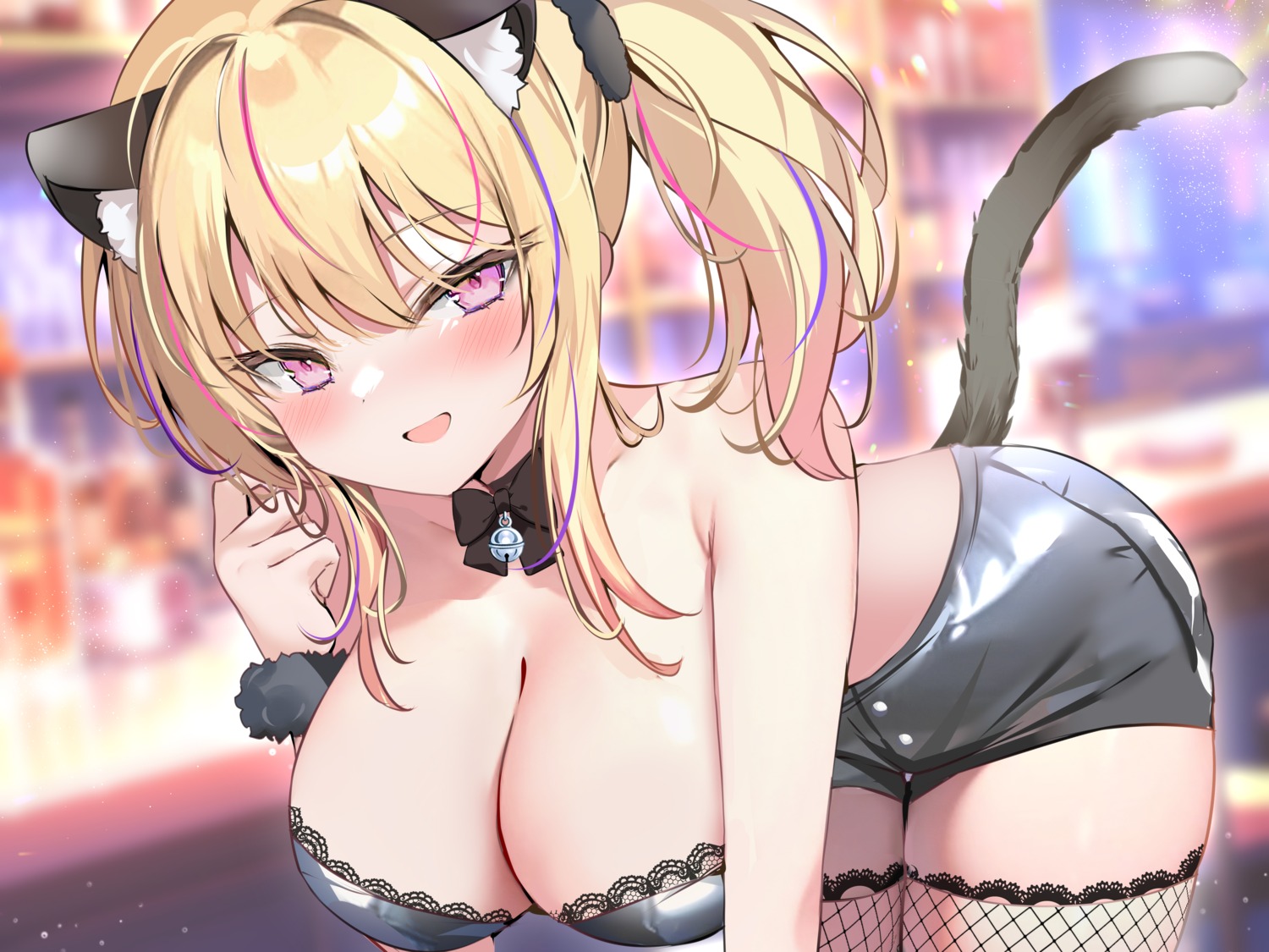 animal_ears fishnets nekomimi no_bra pon tail thighhighs