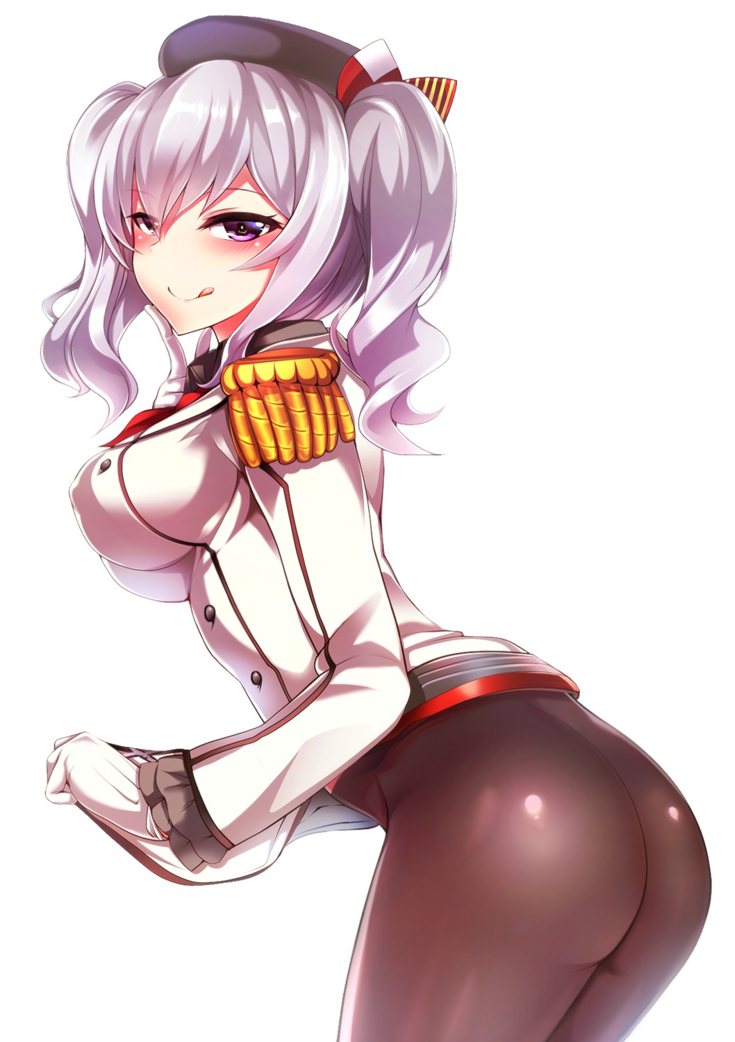 ass erect_nipples kantai_collection kashima_(kancolle) no_bra nopan pantyhose silly uniform