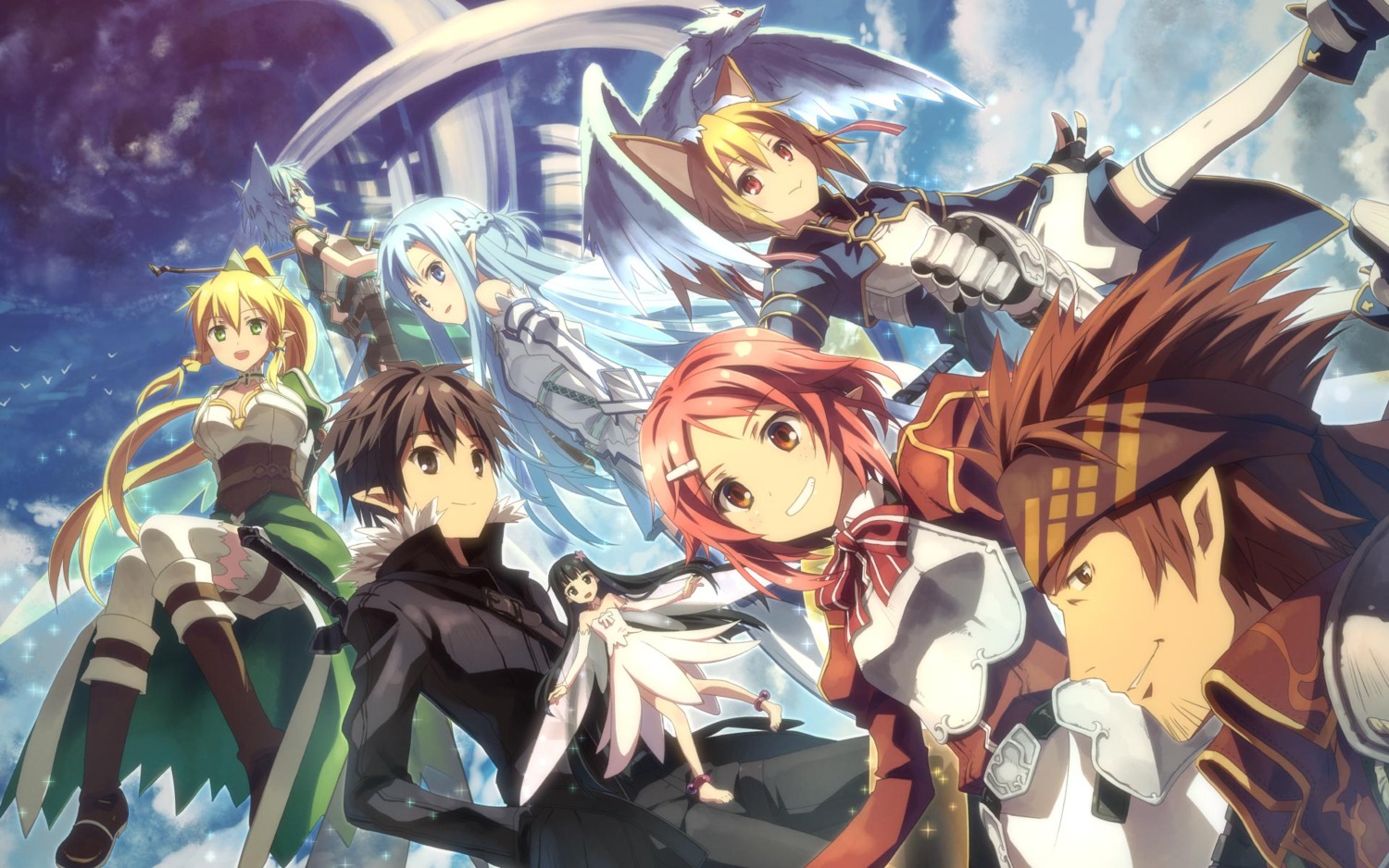 alfheim_online animal_ears asuna_(sword_art_online) fairy kirito klein_(sword_art_online) leafa lisbeth pina pointy_ears silica sinon studio_s.d.t. sword_art_online thighhighs wallpaper wings yui_(sword_art_online) yuuki_tatsuya