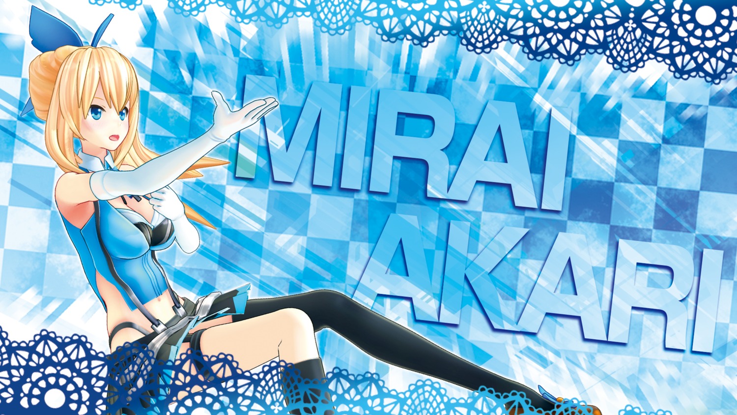 cleavage mirai_akari mirai_akari_project stockings thighhighs wallpaper