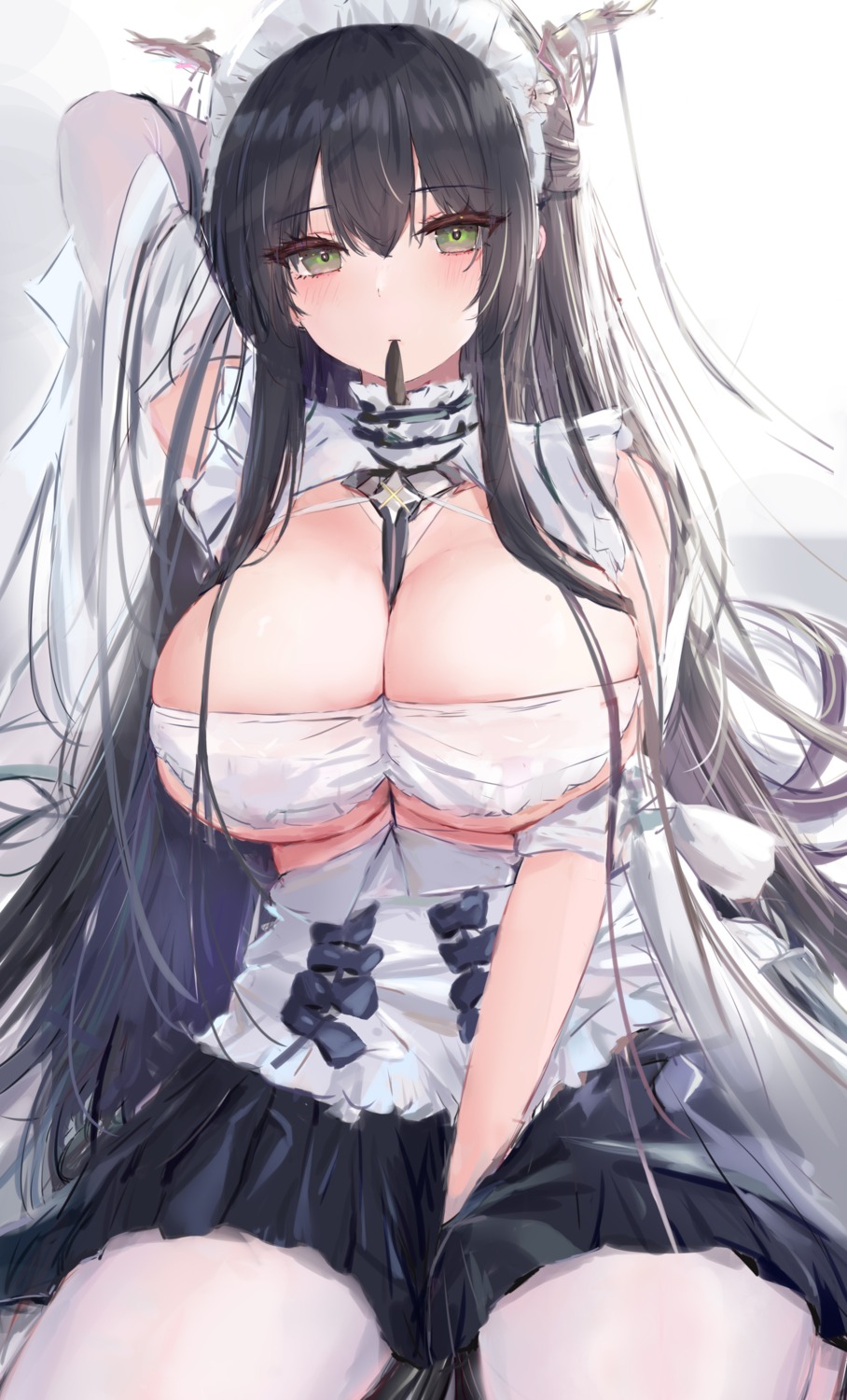 azur_lane horns indomitable_(azur_lane) lshiki maid no_bra pantyhose see_through sketch