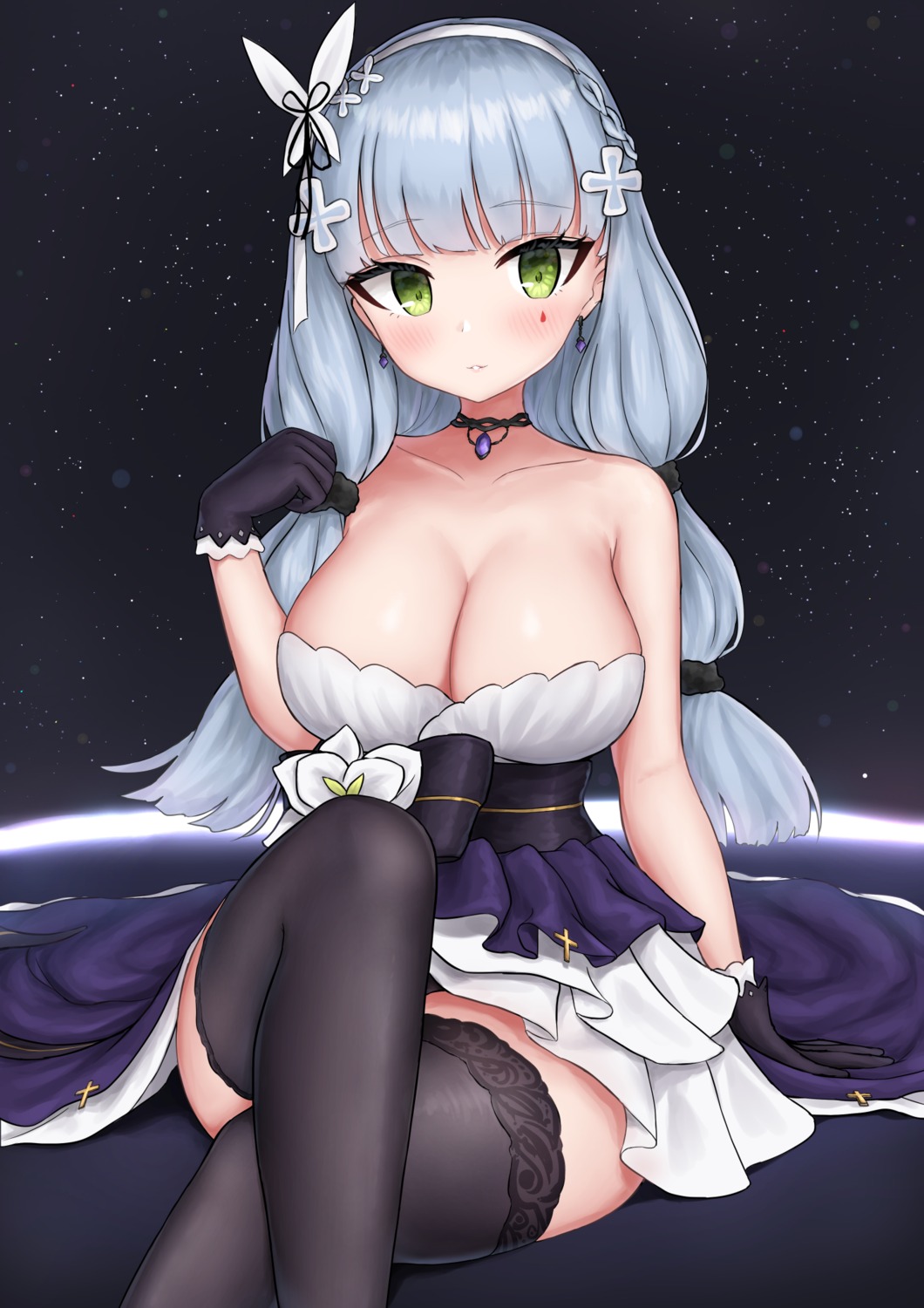 dress girls_frontline hk416_(girls_frontline) nezumi7983 no_bra pantsu skirt_lift thighhighs