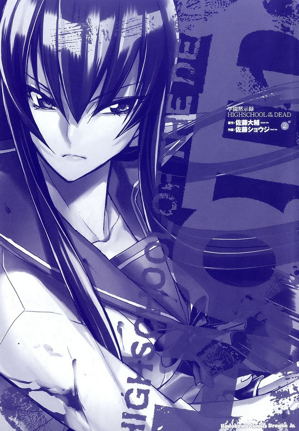 busujima_saeko highschool_of_the_dead inazuma monochrome seifuku sword