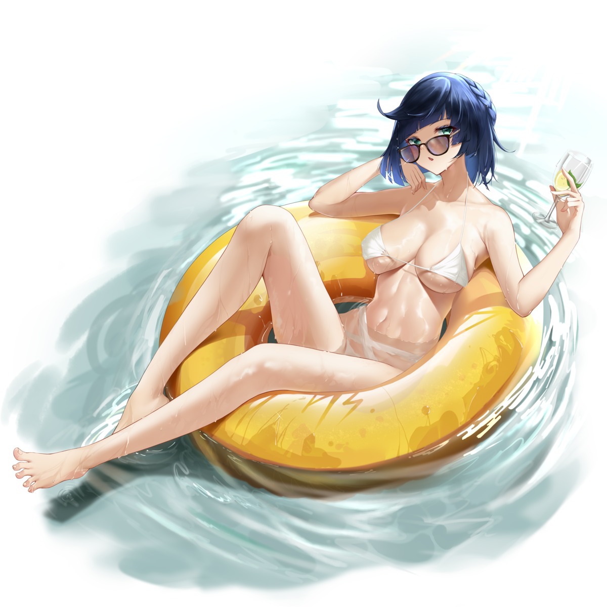 bikini feet genshin_impact hs_(user_hvww8443) megane swimsuits wet yelan