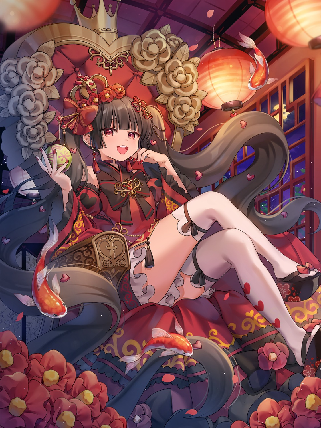 alice_in_wonderland asian_clothes chyoling queen_of_hearts skirt_lift thighhighs
