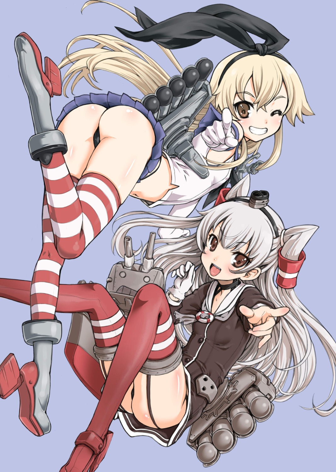 amatsukaze_(kancolle) ass heels kantai_collection pantsu shimakaze_(kancolle) stockings thighhighs thong uguisu_kagura